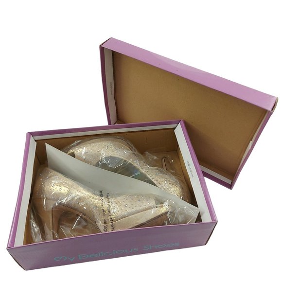 My Delicious Gold Shimmer Seize-H Platform Peep Toe Stiletto Heel 7.5 Studded - Picture 14 of 15